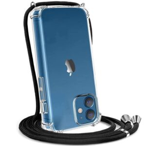 Hoesje geschikt voor Apple iPhone 12 met koord - draagriem - nek - kettinghoesje - Antishock - Transparant