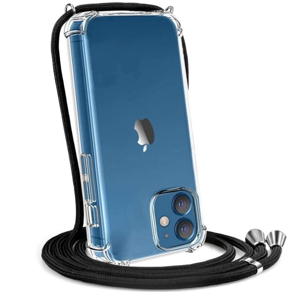 Hoesje geschikt voor Apple iPhone 12 Pro Max met koord - draagriem - nek - kettinghoesje - Antishock - Transparant