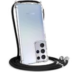 Hoesje geschikt voor Samsung Galaxy S21 Ultra 5G met koord - draagriem - nek - kettinghoesje - Antishock - Transparant
