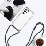 Hoesje geschikt voor Samsung Galaxy S22 Ultra 5G met koord - draagriem - nek - kettinghoesje - Antishock - Transparant
