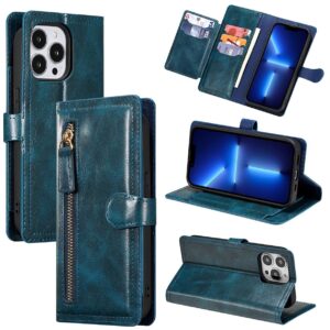 Hoesje geschikt voor Apple iPhone 13 - Boekhoesje - Blauw - Vintage portemonne hoes met ritssluiting