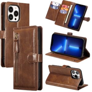 Hoesje geschikt voor Apple iPhone 13 - Boekhoesje - DonkerBruin - Vintage portemonne hoes met ritssluiting