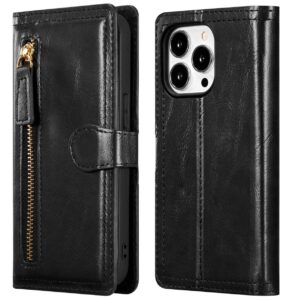 Hoesje geschikt voor Apple iPhone 13 - Boekhoesje - Zwart - Vintage portemonne hoes met ritssluiting