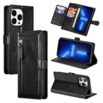 Hoesje geschikt voor Apple iPhone 13 Mini - Boekhoesje - Zwart - Vintage portemonne hoes met ritssluiting