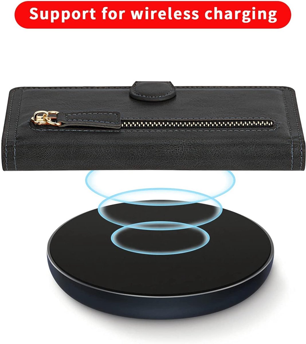 Hoesje geschikt voor Apple iPhone 13 Mini - Boekhoesje - Zwart - Vintage portemonne hoes met ritssluiting