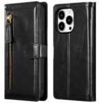 Hoesje geschikt voor Apple iPhone 13 Pro - Boekhoesje - Zwart - Vintage portemonne hoes met ritssluiting