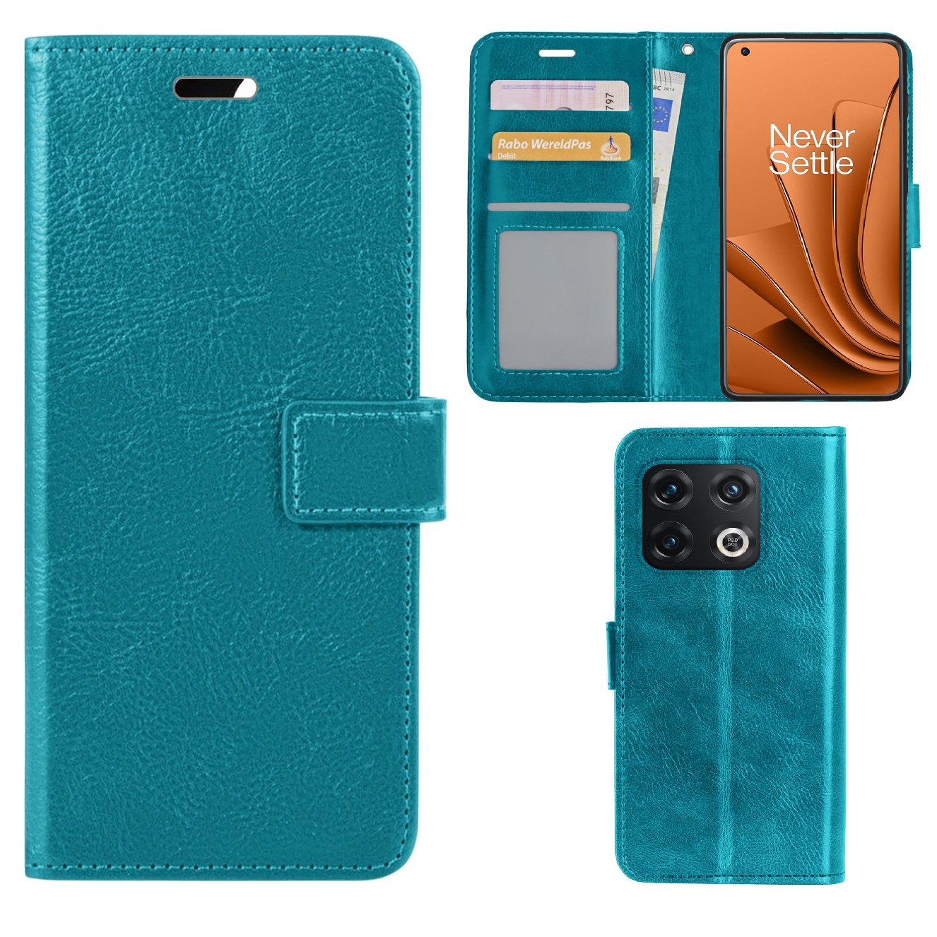 Hoesje geschikt voor OnePlus 10 Pro - Boekhoesje met kaartvakken - Turquoise