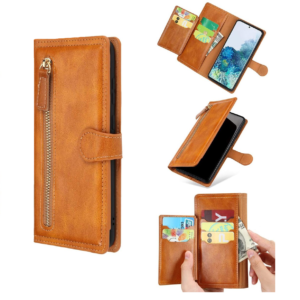 Hoesje geschikt voor Samsung Galaxy A03s - Boekhoesje - LichtBruin - Vintage portemonne hoes met ritssluiting