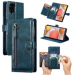 Hoesje geschikt voor Samsung Galaxy A12 5G - Boekhoesje - Blauw - Vintage portemonne hoes met ritssluiting