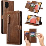 Hoesje geschikt voor Samsung Galaxy A12 5G - Boekhoesje - DonkerBruin - Vintage portemonne hoes met ritssluiting