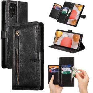 Hoesje geschikt voor Samsung Galaxy A12 5G - Boekhoesje - Zwart - Vintage portemonne hoes met ritssluiting