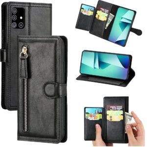 Hoesje geschikt voor Samsung Galaxy A52 5G - Boekhoesje - Zwart - Vintage portemonne hoes met ritssluiting