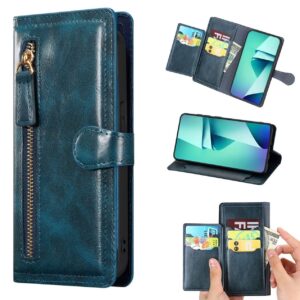 Hoesje geschikt voor Samsung Galaxy A53 5G - Boekhoesje - Blauw - Vintage portemonne hoes met ritssluiting