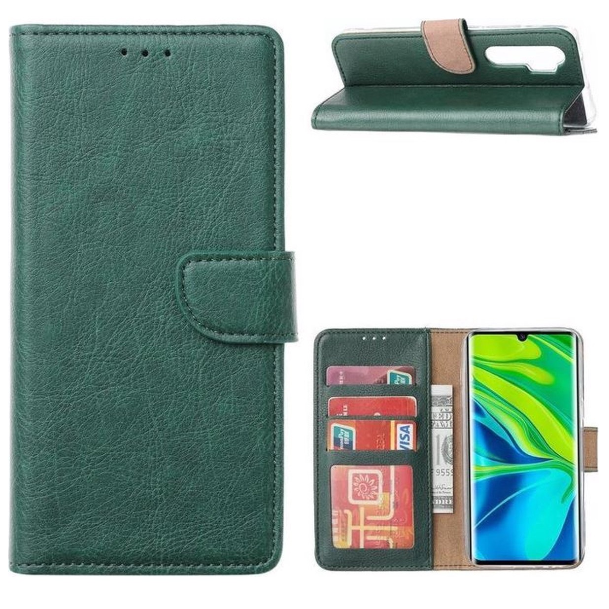 Hoesje geschikt voor Xiaomi Mi Note 10 Lite - Boekhoesje met kaartvakken-Groen