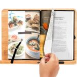 Verstelbaar Bamboe Boekenstandaard | Boekenhouder | Kookboekstandaard | iPad en Tablet standaard met Paginaklemmen (Maat L) LB635
