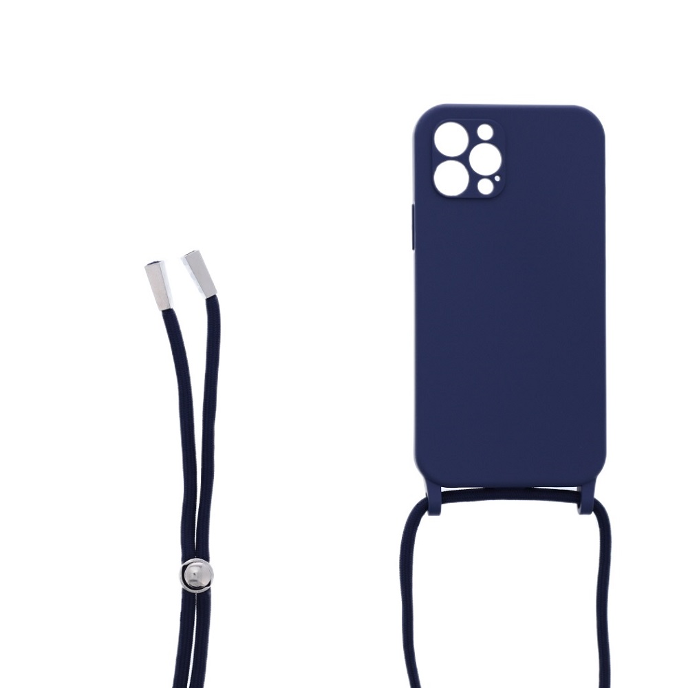 Siliconen hoesje met koord geschikt voor Apple iPhone 12 Pro - Blauw