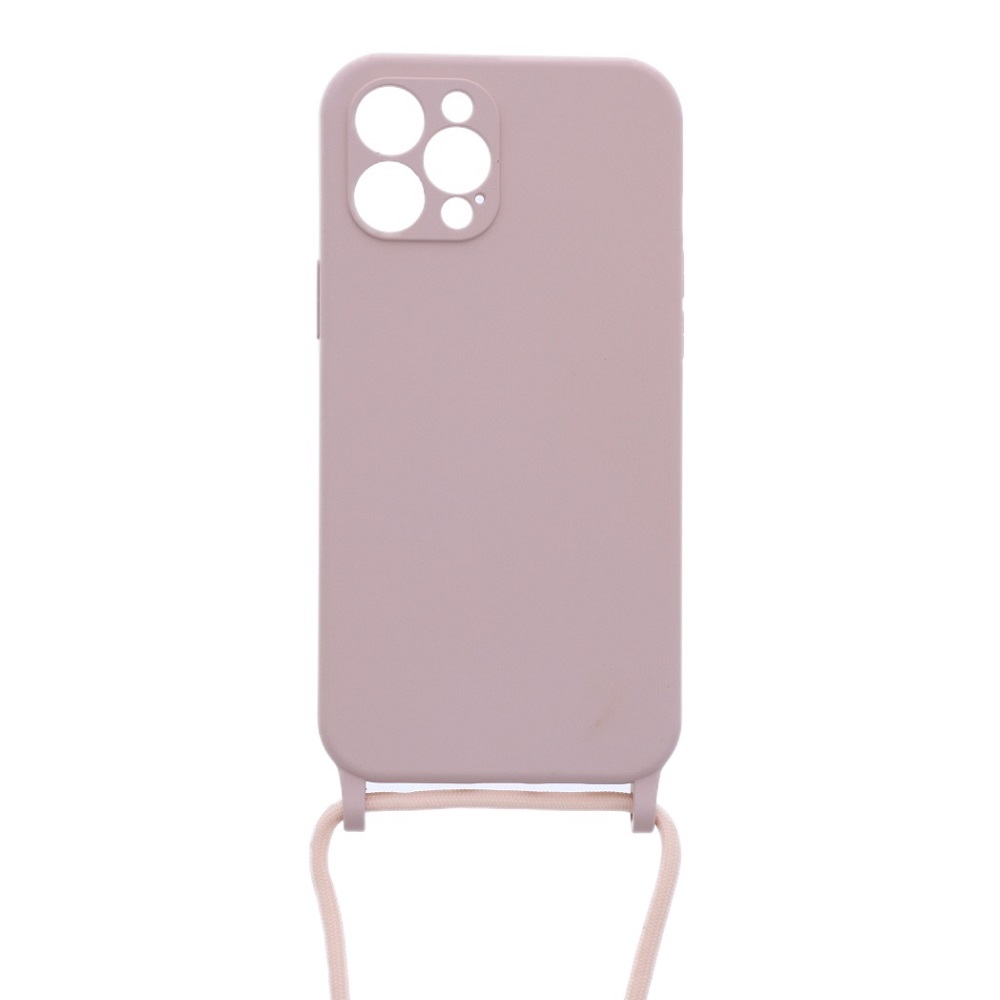 Siliconen hoesje met koord geschikt voor Apple iPhone 12 Pro Max - Licht Roze