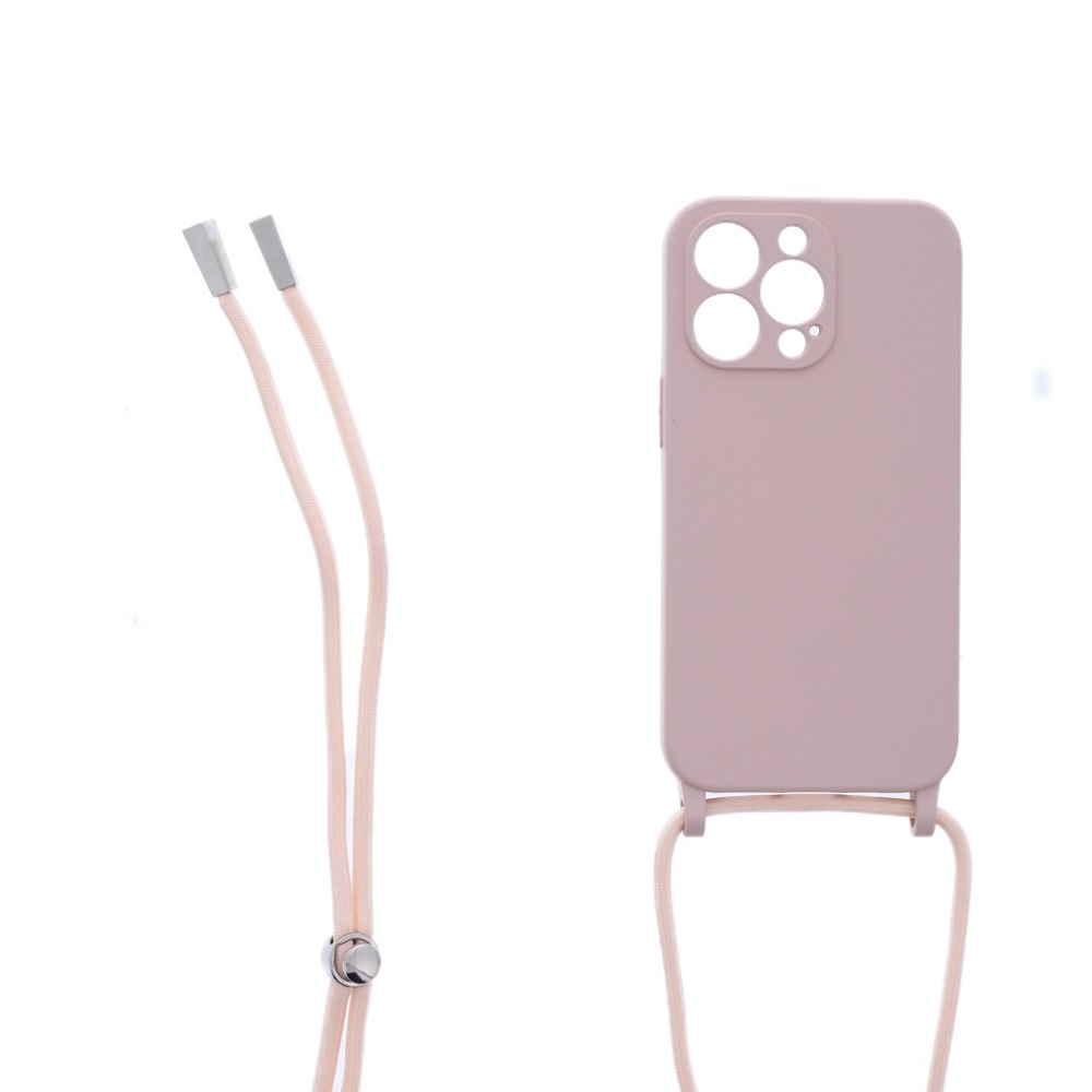 Siliconen hoesje met koord geschikt voor Apple iPhone 13 Pro - Licht Roze