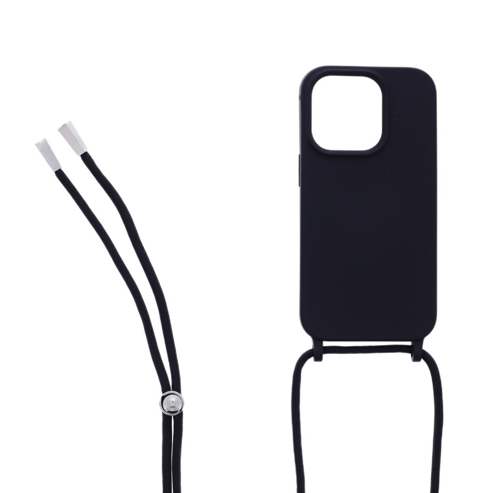 Siliconen hoesje met koord geschikt voor Apple iPhone 14 Pro Max - Zwart