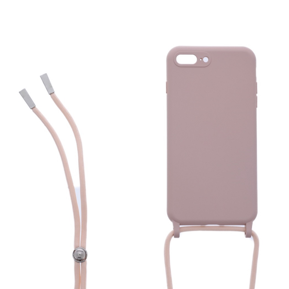 Siliconen hoesje met koord geschikt voor Apple iPhone 7 Plus - Licht Roze