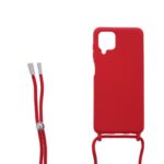 Siliconen hoesje met koord geschikt voor Samsung Galaxy A12 - Licht Roze