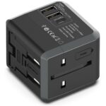 Universele Wereldstekker met 3 USB poorten | 1500W Zwart